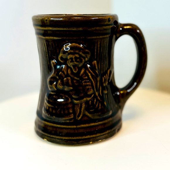 Vintage Nelson McCoy Pottery Brown Stoneware Embossed Beer Mug Stein Tankard - Picture 4 of 10